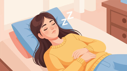 A young person sleeps peacefully in bed, with "Zzz" symbols indicating slumber