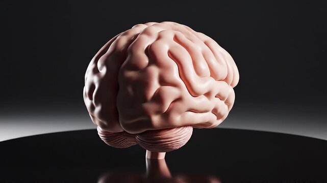 Intricate 3D visualization of the human brain, a sophisticated model representing the core of intelligence, thought, and cognitive processes, set in a captivating, reflective environment