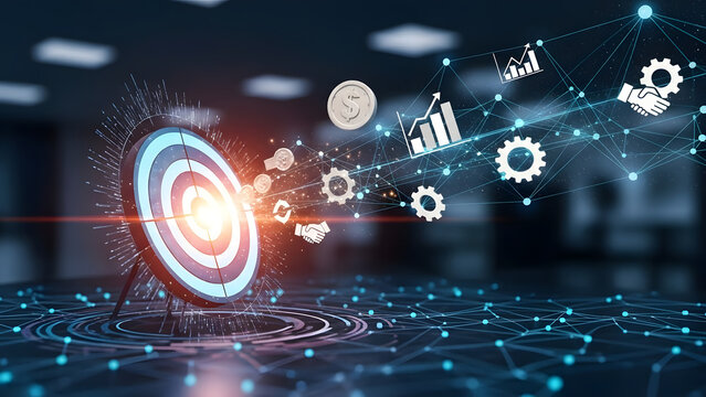 Abstract blue fiber optics background with glowing light spots and binary digital data representing global technology network and future communication