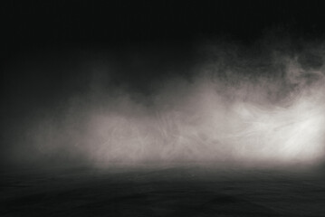 Fototapeta premium A dark empty street, dark blue background, an empty dark scene, neon light, spotlights The asphalt floor and studio room with smoke float up the interior texture