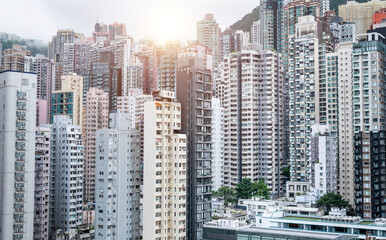 Fototapeta premium Crowded residential buildings in Hong Kong