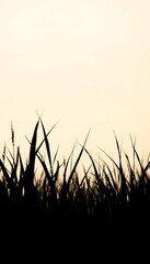 Dark grass shapes stand starkly on a pale, hazy horizon, evoking a peaceful mood,  peaceful,  serene