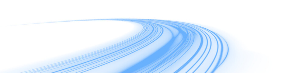 Glowing neon laser lines ripple across urban road. Motion lines, blue wave trails, energy swirls, water streams, air currents highlight futuristic speed and dynamic traffic. Vector illustration PNG.