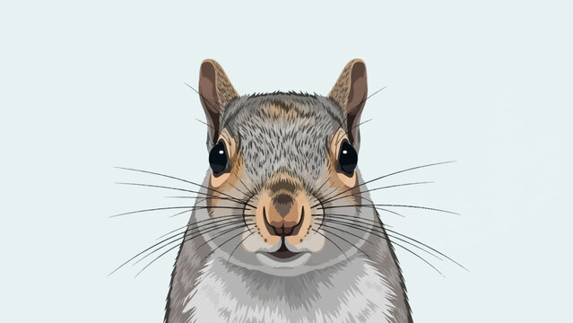 Close-up portrait of a gray squirrel's face against a light background