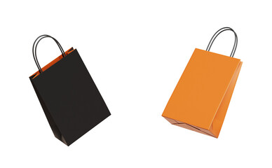 주황색과 검정색 소매용 종이 쇼핑백 목업 Orange and Black Retail Paper Shopping Bags Mock up