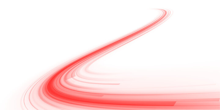 Futuristic red neon laser lines flow along city streets. Blood streaks and police lights highlight motion trails, energy waves, and glowing swirls across urban traffic. Vector illustration PNG.
