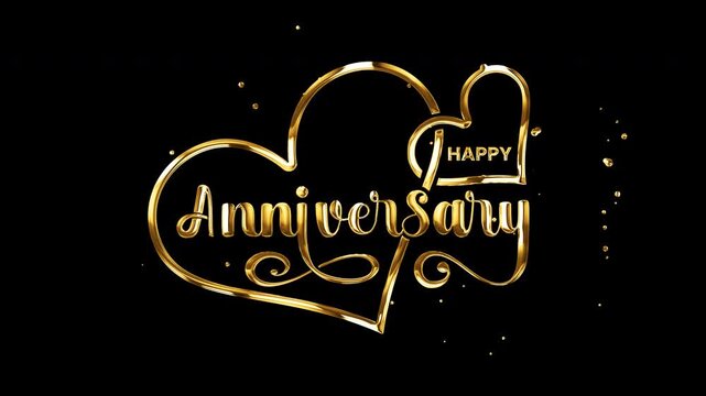 Happy Anniversary lettering text Animation on the transparent background. Handwritten text with modern brush lettering in luxury gold