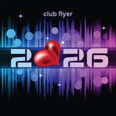 Disco club Valentine's day flyer with colorful elements. Ideal for poster and music background.