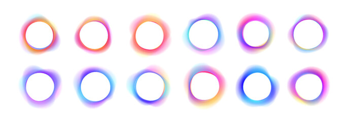Neon glowing circle frame with smooth gradient light on white background PNG vector. Bright luminous round shape with soft blur glow effect. Abstract futuristic digital neon ring. © Mirotvoric
