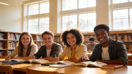 Students studying in library