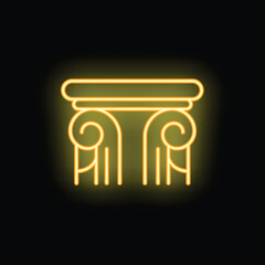 Naklejka premium Yellow neon sign representing an ancient greek column glowing on a black background