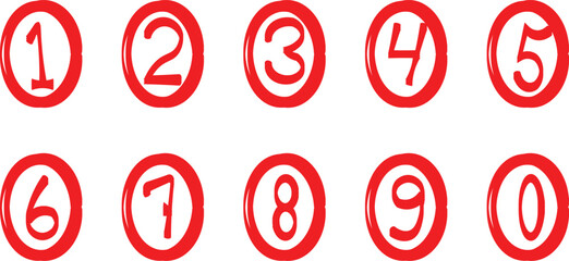 Fototapeta premium Collection of ten digits numbered one through zero displayed inside bright red circles against a plain white background.