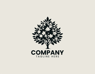 Obraz premium Diospyros Cathayensis Tree Black Vector Logo Illustration