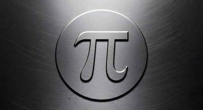 Engraved pi symbol on dark textured metal surface with dramatic lighting