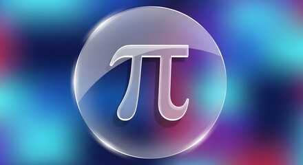 Glossy pi symbol icon on abstract blue and purple background