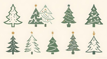 Minimalist Green Christmas Trees Collection, Festive Holiday Designs