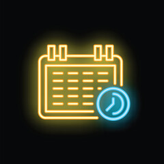 Neon calendar icon glowing on a dark background, symbolizing the concept of scheduling and time management