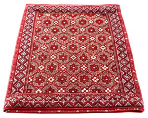 Red and white traditional oriental rug with geometric floral pattern