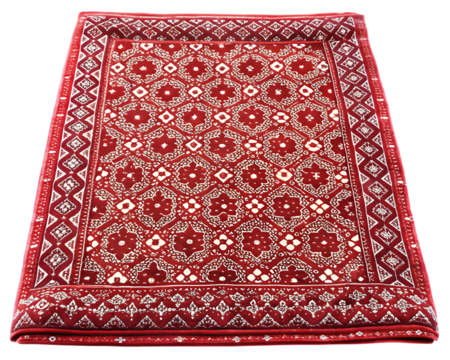 Red and white traditional oriental rug with geometric floral pattern - Powered by Adobe