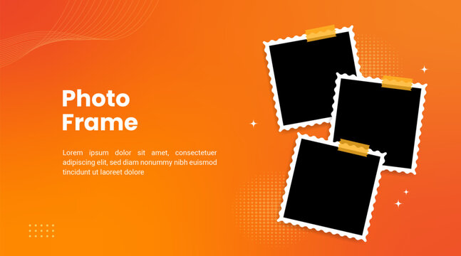 Three photo frames on orange background design