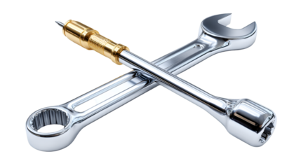 Crossed metallic silver rods with polished chrome finish and industrial design.