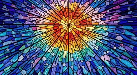 Colorful Stained Glass Sunburst Pattern
