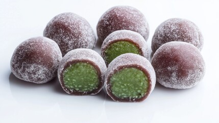 Obraz premium Dubai Chewy cookie ,Chocolate Kunafa Pistachio,Dubai Chocolate bar with green kadayif and pistachio,popular and viral korean 2026,korea hottest dujjonku,dubai sticky cookie,space for text.