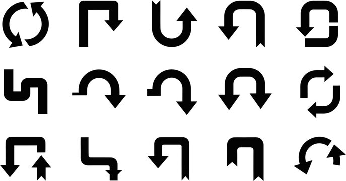 Collection of black arrows including U-turns, spirals, and corner bends