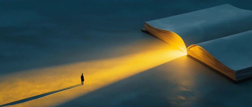 Book of knowledge and light, symbolizes knowledge, learning, enlightenment, imagination, and the transformative power of reading.