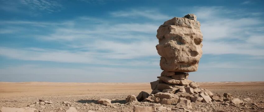 Balanced rock formation in desert, natural wonder