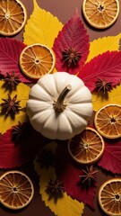 White Pumpkin Fall Leaves Oranges Anise