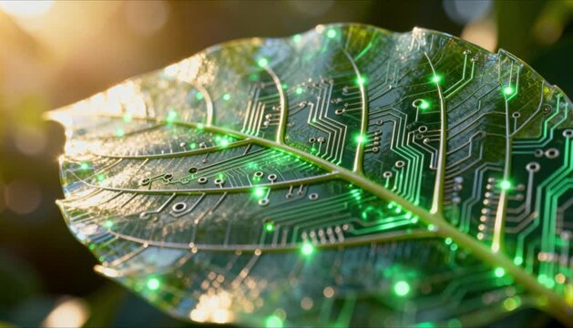 macro digital 3d leaf circuit eco technology perfect for world sustainable energy day