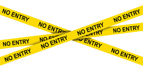 Yellow no entry warning tape crossed, restricted area barrier, security caution sign, danger access concept