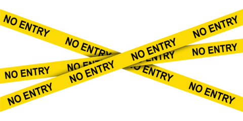 Yellow no entry warning tape crossed, restricted area barrier, security caution sign, danger access concept