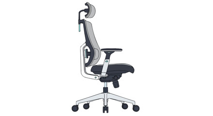 Ergonomic office chair with adjustable headrest and mesh back on white background