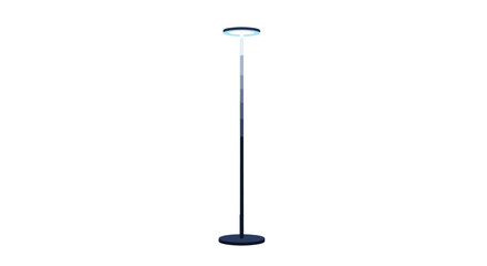 Modern LED Floor Lamp with Minimalist Design and Bright Circular Light on White Background