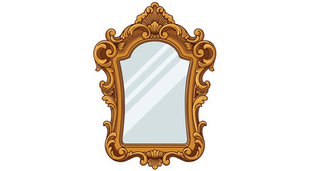 Elegant Gold Ornate Baroque Mirror Isolated on White Background
