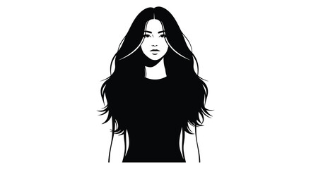 a striking black and white illustration depicting a woman with long flowing hair and a contemplative gaze rendered as a silhouette © mrvect02