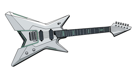 Modern white electric guitar illustration for rock music and performance