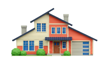 Cartoon House with Orange Siding and Blue Windows