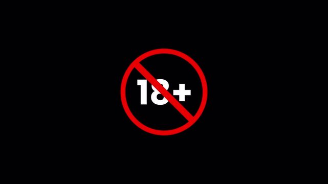 Red Animated 18 Plus Age Restriction Sign Forming, Sensitive Content Warning Symbol Motion Graphic 4k video animation seamless loop