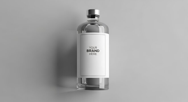 Elegant Clear Bottle Mockup with Blank Label for Branding.
