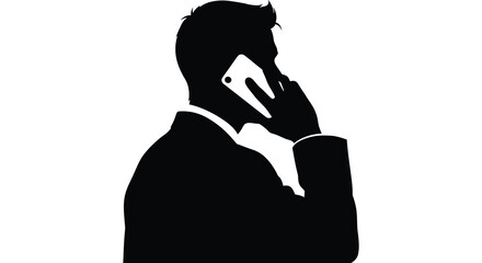 a man in a suit appears to be on a phone call captured in a striking black and white silhouette conveying business and communication © mrvect02