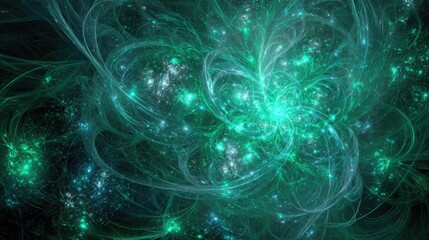 Abstract Glowing Green Teal Galaxy Background