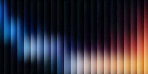 Deep purple and teal vertical light lines on dark surface. Futuristic abstract gradient textured dark vertical glass grooves. Modern elegant cover template, vector illustration © Hendra