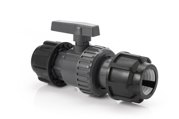 Black Plastic Ball Valve Fitting With Handle for Plumbing, Garden Hose, and Pipe Systems