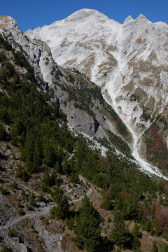 Hikers on a trail  in Theth National Park, Albania