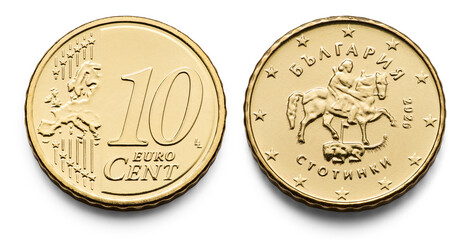 10 Euro Cent Coin, macro isolated on white