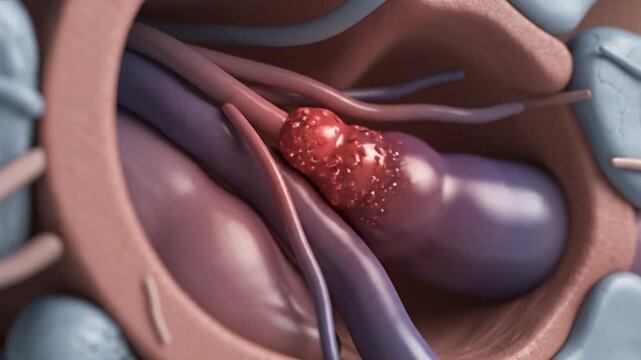 Visual depiction of the median nerve in the human wrist, highlighting inflammation and swelling