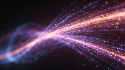 Obraz premium Futuristic Flowing Light Trails and Particle Streams Background with Dynamic Data Motion, Glowing Energy Lines Design for Technology and Digital Innovation Projects